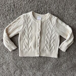 Hanna Andersson Fisherman Cable Knit Button Cardigan Sweater Kid 3T Cream Cotton